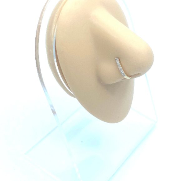 Gold Bar 24 KT Gold Plated Nose Cuff Fake Nose Rings Cubic Zirconia No Piercing - Picture 2 of 5